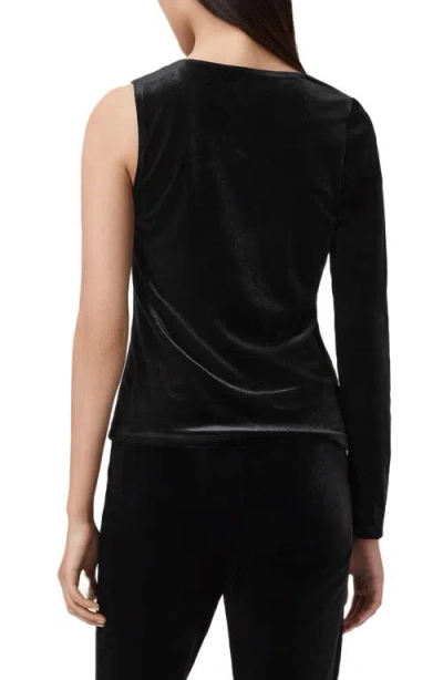 Allsaints Womens Black Ari Asymmetric-neck One-sleeve Stretch-velvet Top In Black