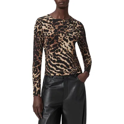 Allsaints Womens Katlyn Leopard-print Long-sleeve Stretch-jersey Top Pardus Honey B In Animal Print