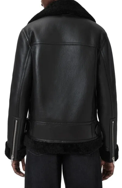 Allsaints Sola Oversize Genuine Shearling Biker Jacket In Black