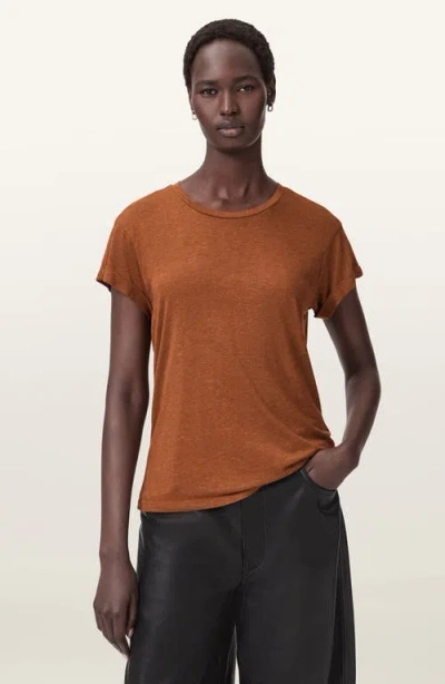 Allsaints Anna Short Sleeve Shimmer T-shirt In Brown