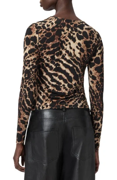 Allsaints Womens Katlyn Leopard-print Long-sleeve Stretch-jersey Top Pardus Honey B In Animal Print