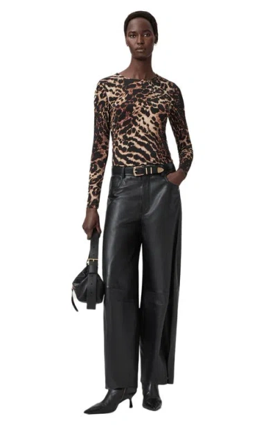 Allsaints Womens Katlyn Leopard-print Long-sleeve Stretch-jersey Top Pardus Honey B In Animal Print