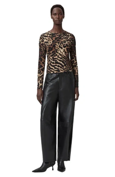Allsaints Womens Katlyn Leopard-print Long-sleeve Stretch-jersey Top Pardus Honey B In Animal Print