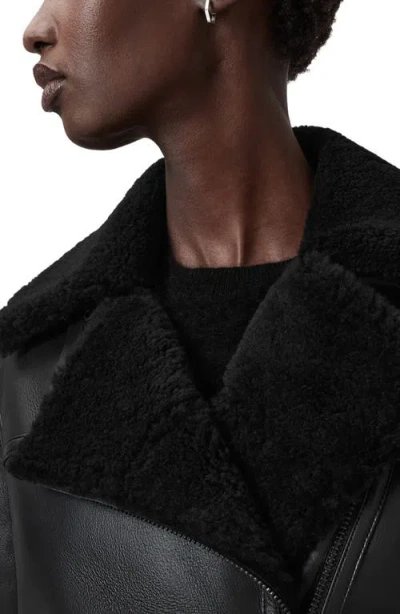 Allsaints Sola Oversize Genuine Shearling Biker Jacket In Black