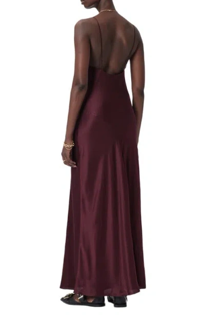 Allsaints Alexia Ruched Satin Slipdress In Burgundy