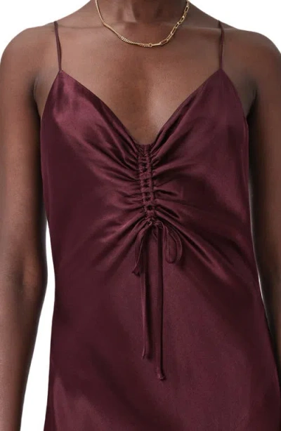 Allsaints Alexia Ruched Satin Slipdress In Burgundy