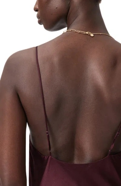 Allsaints Alexia Ruched Satin Slipdress In Burgundy