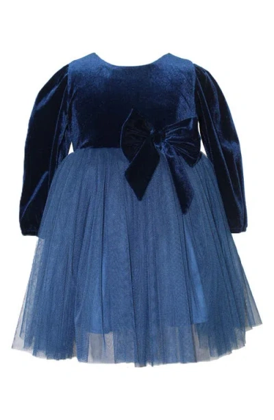 Popatu Kids' Long Sleeve Velvet & Tulle Party Dress In Blue