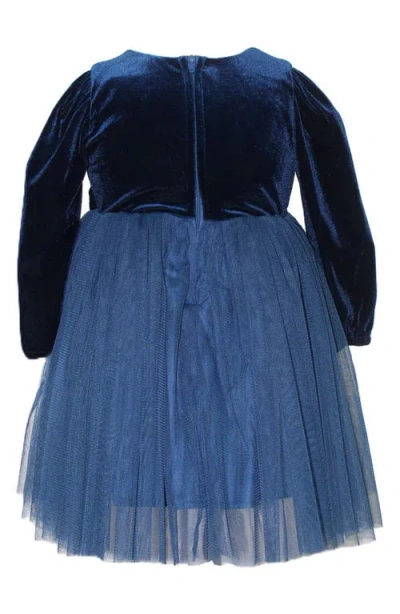 Popatu Kids' Long Sleeve Velvet & Tulle Party Dress In Blue