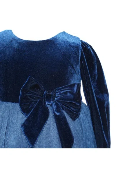 Popatu Kids' Long Sleeve Velvet & Tulle Party Dress In Blue