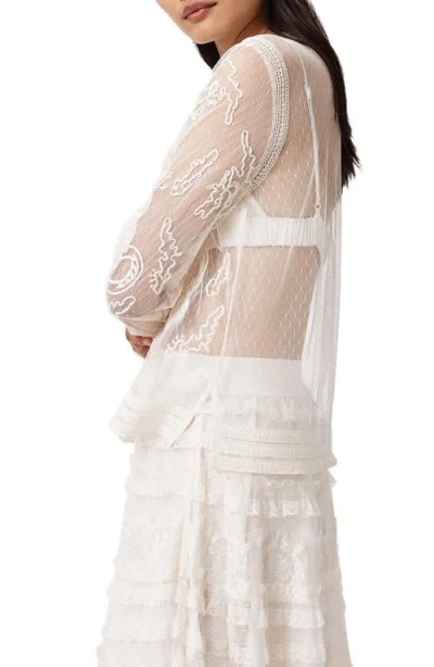 Allsaints Arlea Embroidered Sheer Mesh Top In Black