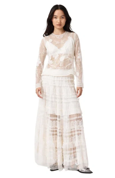 Allsaints Arlea Embroidered Sheer Mesh Top In Black