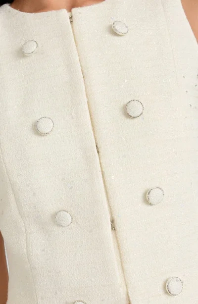 Tahari Asl Womens Collarless Cropped Boucle Vest Boucle Pencil Skirt In White