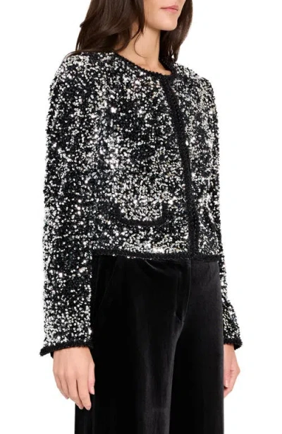 Tahari Asl Corded Braid Trim Sequin Jacket In Multi