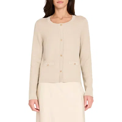 Tahari Asl Metallic Sparkle Bow Button Cardigan In Neutral