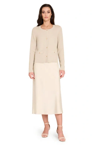 Tahari Asl Metallic Sparkle Bow Button Cardigan In Neutral