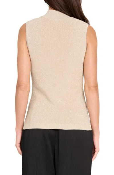 Tahari Asl Metallic Sparkle Sleeveless Mock Neck Sweater In Neutral
