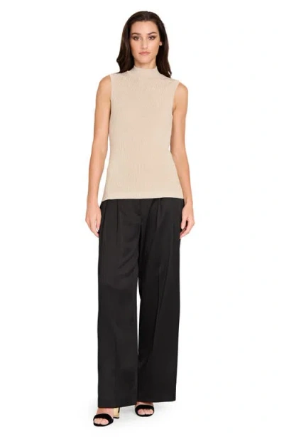 Tahari Asl Metallic Sparkle Sleeveless Mock Neck Sweater In Neutral