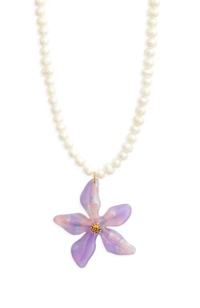 Vidakush Freshwater Pearl Orchid Pendant Necklace In Gold
