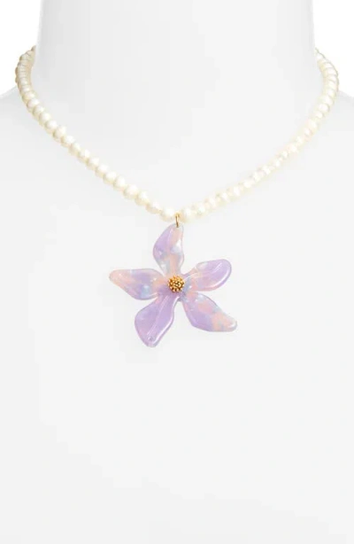 Vidakush Freshwater Pearl Orchid Pendant Necklace In Gold