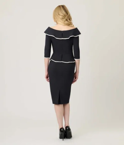 Unique Vintage Peplum Suit Pencil Dress In Black