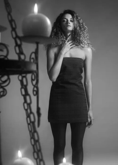 Contessa Mills Sophia Plaid Japanese Jacquard Mini Dress In Black