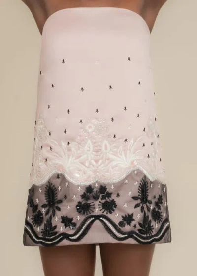 Contessa Mills Embellished Sofia Loose-fit Satin Mini Dress In Black