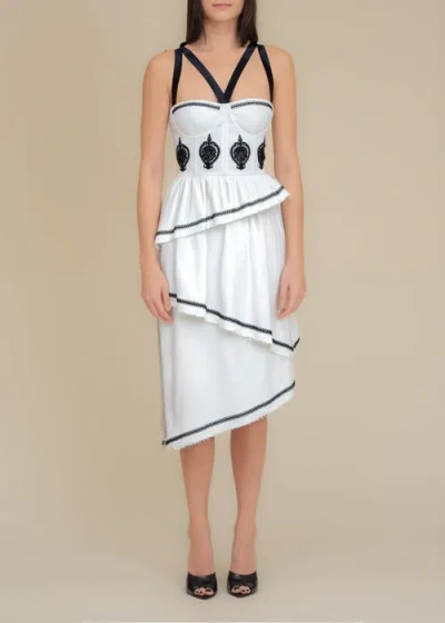 Contessa Mills Bridget Embroidered Stretch-linen Midi Dress In White