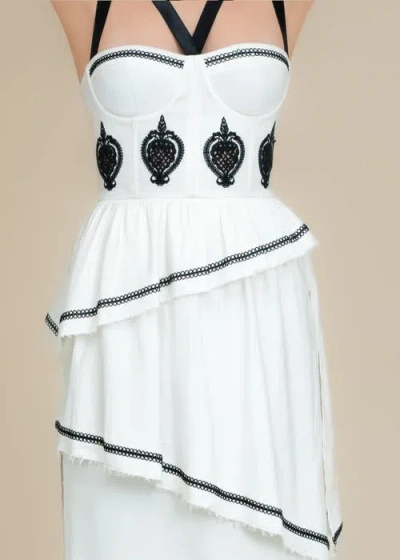 Contessa Mills Bridget Embroidered Stretch-linen Midi Dress In White