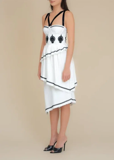 Contessa Mills Bridget Embroidered Stretch-linen Midi Dress In White