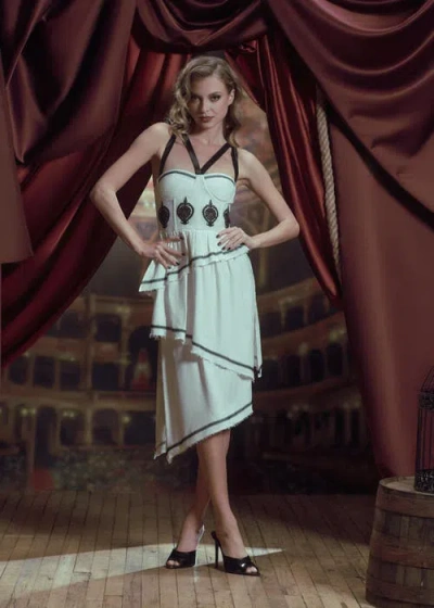 Contessa Mills Bridget Embroidered Stretch-linen Midi Dress In White