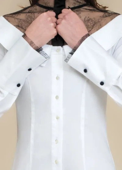 Contessa Mills Empress Oversized Lace-trim Cotton Poplin Shirt Dress In White