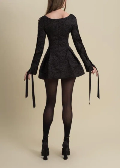 Contessa Mills Julia Floral Taffeta Ribbon-sleeve Mini Dress In Black