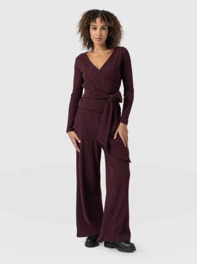 Saint + Sofia Victory Rib Wide Leg Pant In Burgundy