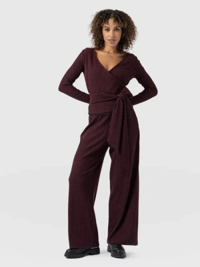 Saint + Sofia Victory Rib Wide Leg Pant In Burgundy