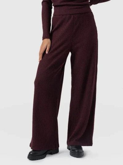 Saint + Sofia Victory Rib Wide Leg Pant In Burgundy