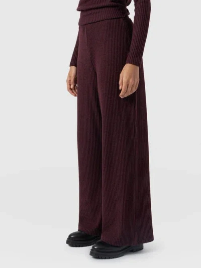Saint + Sofia Victory Rib Wide Leg Pant In Burgundy
