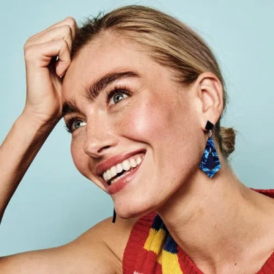 Toolally Art Deco Diamond Earrings In Blue