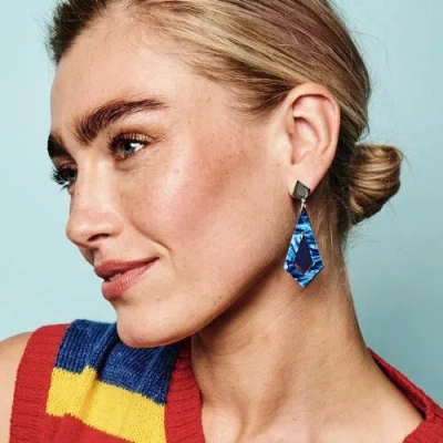 Toolally Art Deco Diamond Earrings In Blue