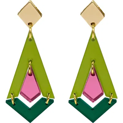 Toolally Art Deco Diamond Drops In Green