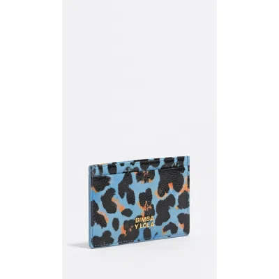 Bimba Y Lola Textured Shiny Leopard Print Card Holder In Blue