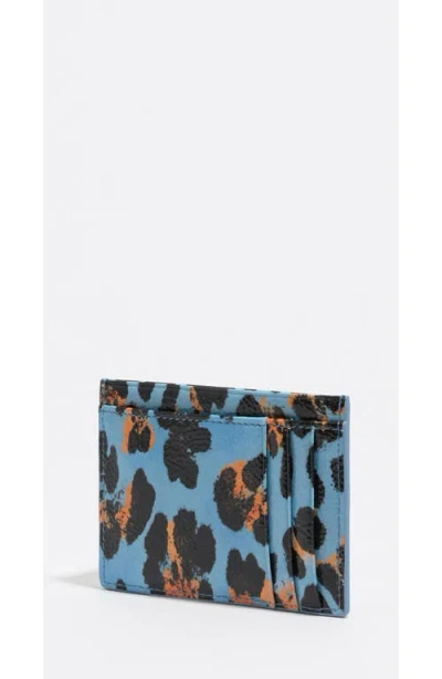 Bimba Y Lola Textured Shiny Leopard Print Card Holder In Blue