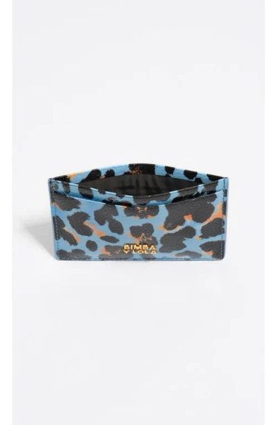Bimba Y Lola Textured Shiny Leopard Print Card Holder In Blue