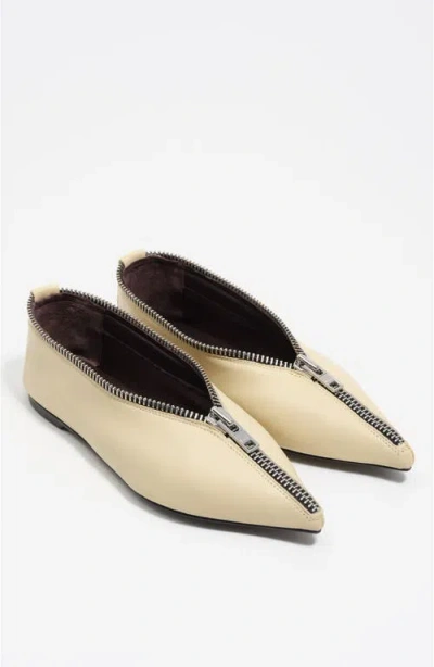 Bimba Y Lola Leather Zip Ballerina In Neutral