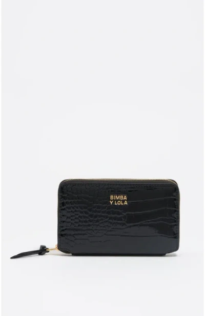 Bimba Y Lola Crocodile-effect Zip-around Wallet In Black