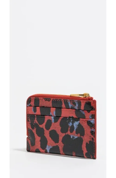 Bimba Y Lola Textured Shiny Leopard Print Card Holder/coin Wallet In Red