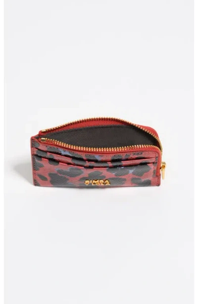 Bimba Y Lola Textured Shiny Leopard Print Card Holder/coin Wallet In Red