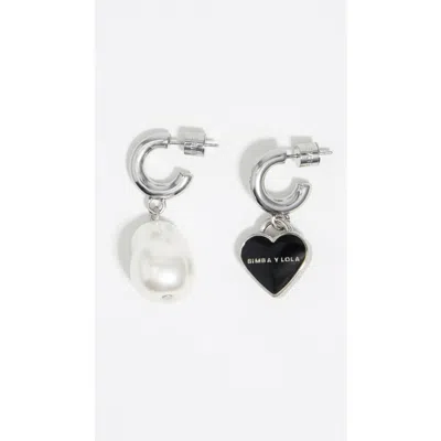 Bimba Y Lola Pearl Heart Hoop Earrings In Metallic