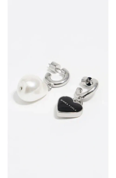 Bimba Y Lola Pearl Heart Hoop Earrings In Metallic