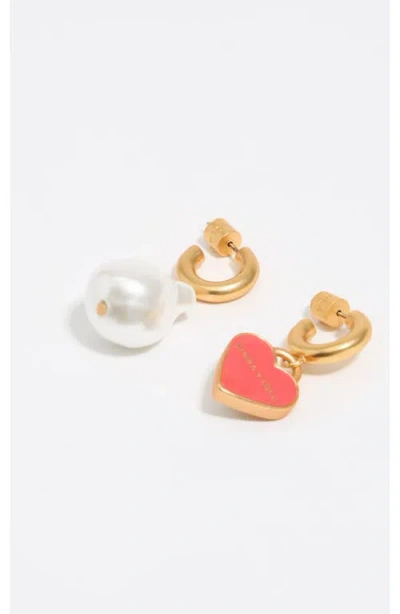 Bimba Y Lola Pearl Heart Hoop Earrings In Multi
